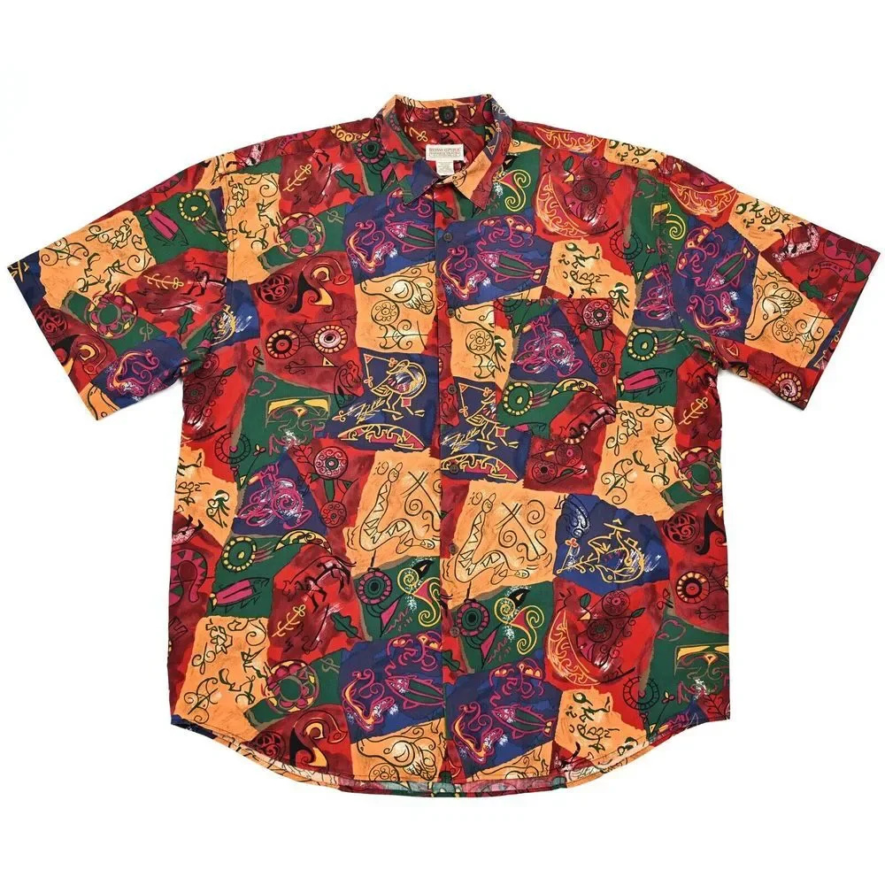 Vintage‎ Banana Republic Safari Hawaiian XL Colorful Print Outdoor 70s 80s Mens